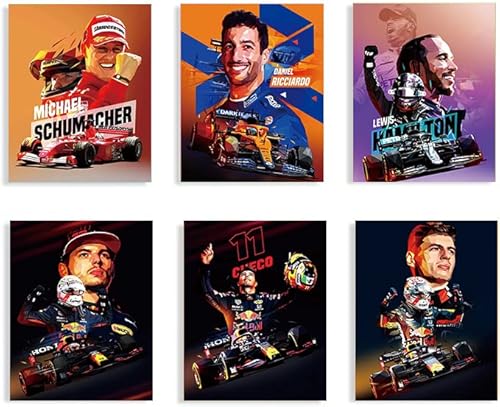 Tanxm F1 Champion Driver Poster - Formula Racing Poster - F1 Car Racing Grand Prix Posters - F1 Wall Art Perfect For Boys Room Decor，Set Of 6 (8”X 10” ， No Frame #TOP17