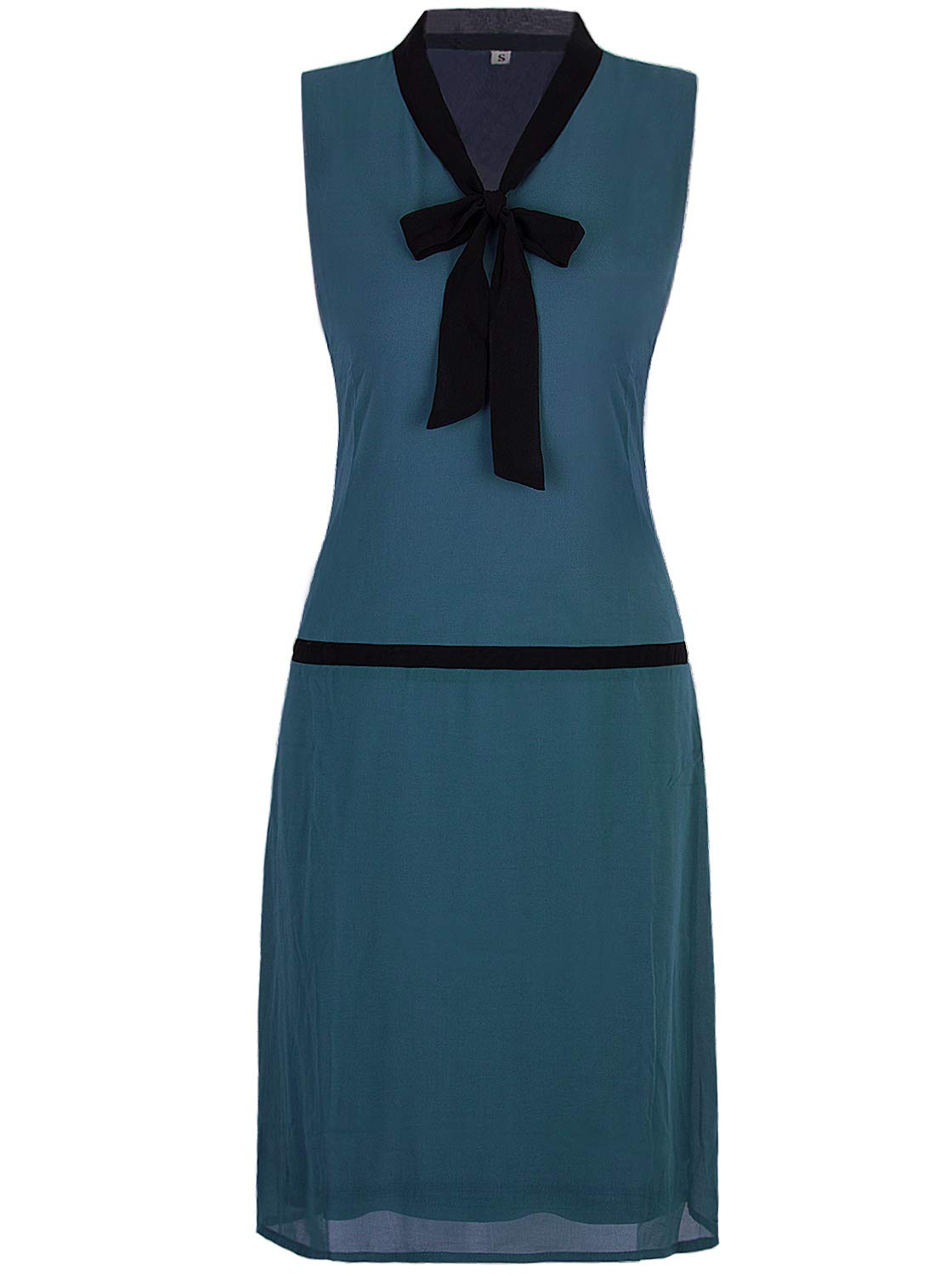 VIJIV Women's 1920s Flapper Dress – Grey V-Neck Midi Dress With Bow, Great Gatsby Party Costume