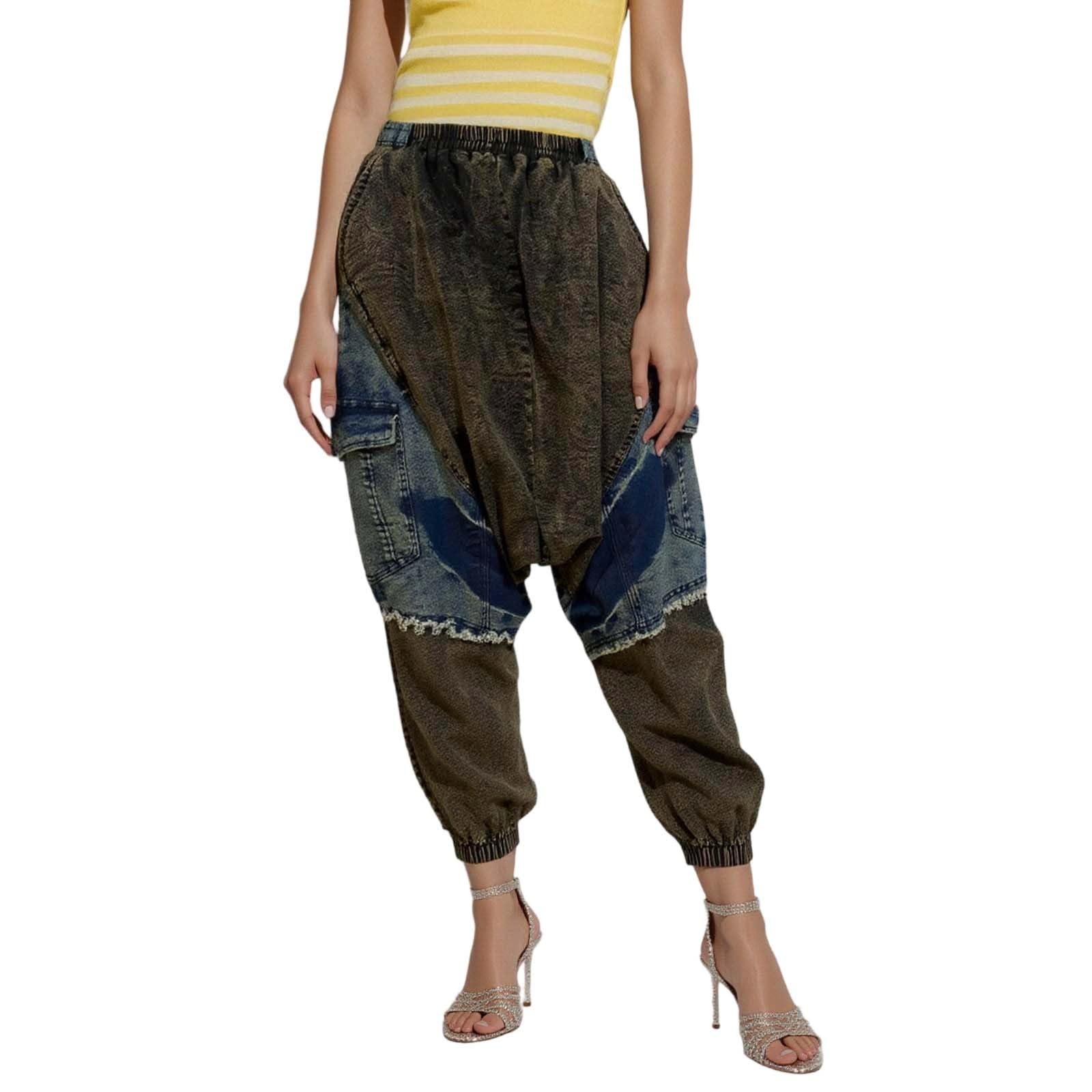 Genérico Pantalon Vaquero Mujer Tiro Alto Recto,Pantalones Vaqueros Holgados De HaréN con Cintura EláStica Y Desgastados para Mujer CóModos Y Casuales para Uso Diario Y Actividades Al Aire Libre
