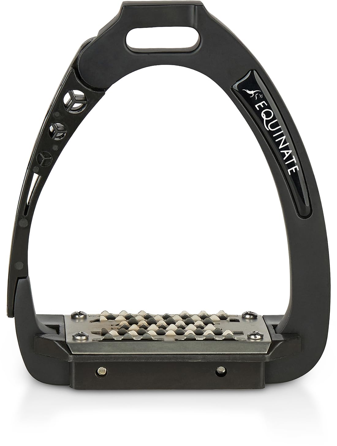 Equinate Velocity - Estribos de seguridad (12 cm, aluminio, ligeros, con brazo de seguridad y superficie antideslizante de acero inoxidable, para adultos y niños, 2 unidades)