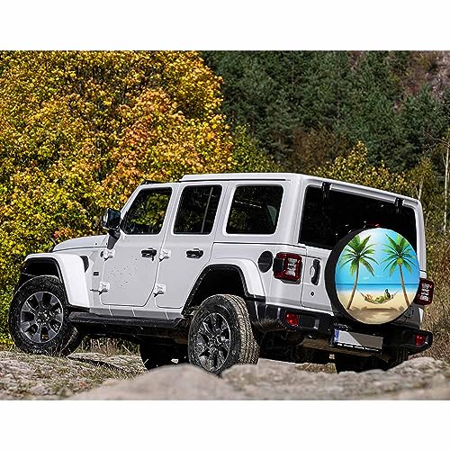 Image of Green Frog Spare Tire Cover Beach Sunbath Hammok Relax Palm Tree Sky Weatherproof Universal Wheel Protectors Camper Tire Covers for Trailer Rv Travel(17 inch)