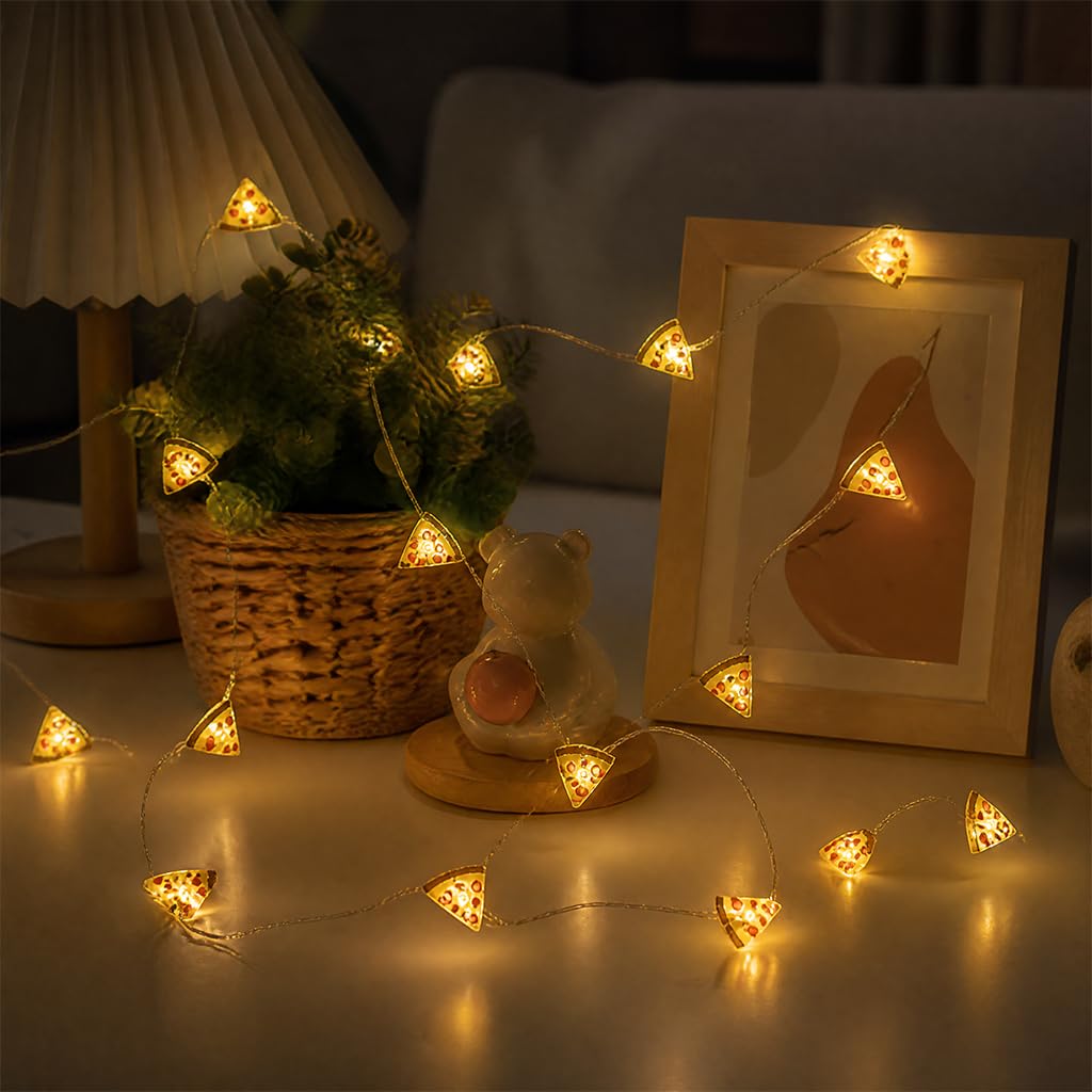 YLTLINK Pizza Fairy Lights Indoor,20 LED Warm Fairy Light, 2M,Battery Powered String Lights for Bedroom Kids Room Christmas Wedding Party Decoration