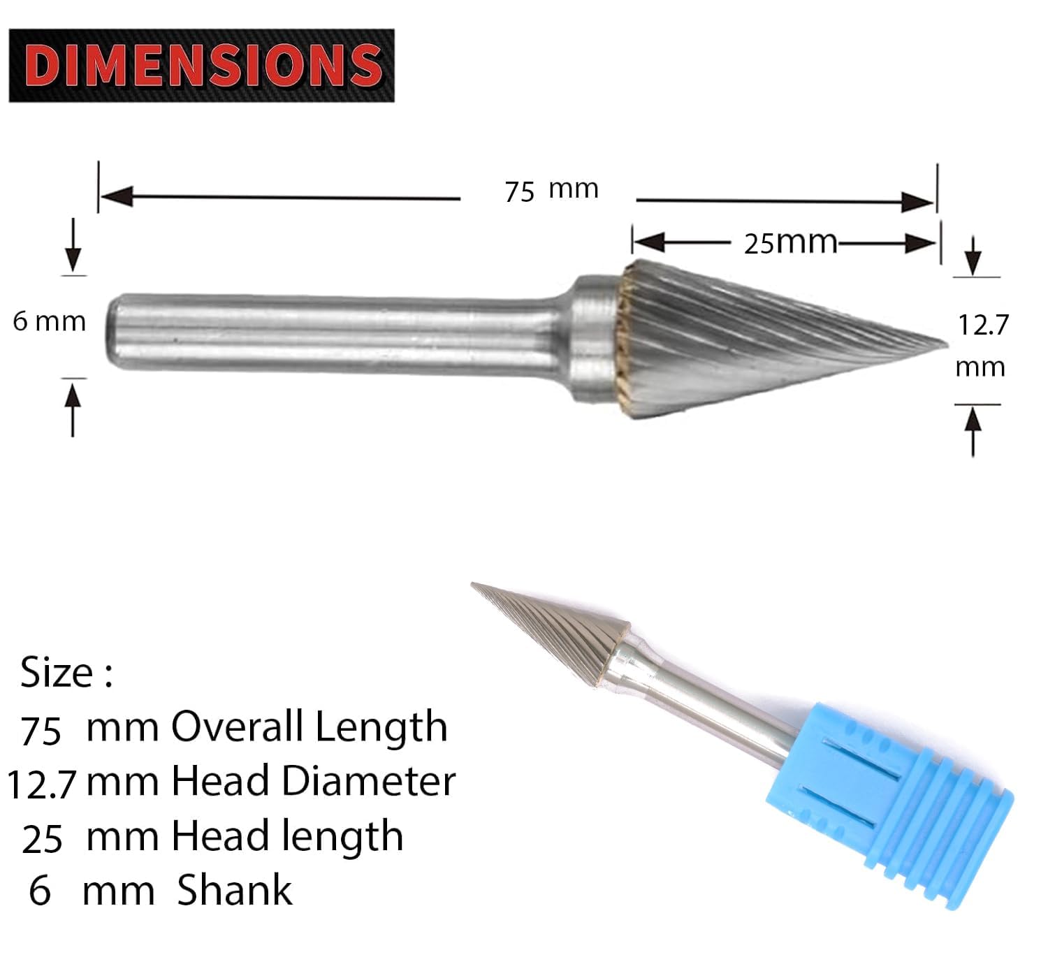KROST Carbide Rotary Burr,Single Cut Tungsten Carbide Rotary Burr Set, 1/4 inch Shank Die Grinder Bits, Carbide Rotary File for Metal Wood Carving, Engraving, Polishing, Drilling. (A3) - Image 2 thumbnail