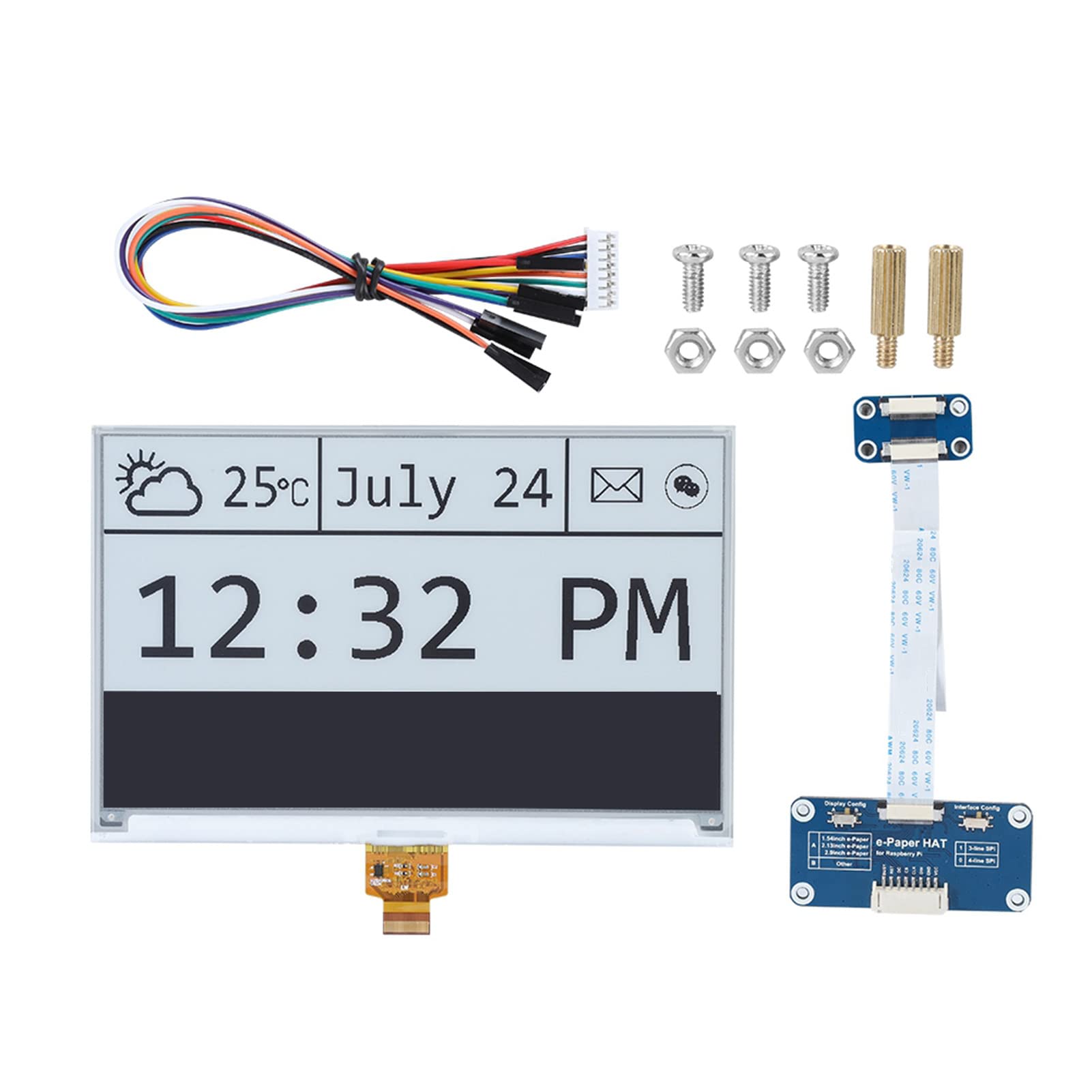 7.5-calowy Wyświetlacz E-Ink Hat Rozdzielczość 640x384 Szerokokątna (> 170 °) Płyta Modułu ze śrubami Zestaw dla 2B/3B/3B +/Zero/Zero W Interfejs SPI, 3.3V