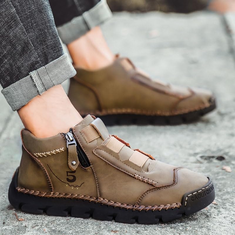 Matufit Shoes for Men, Men's Leather Waterproof Non-Slip Fashionable Orthopedic Shoes,with Side Zip Slip-On3