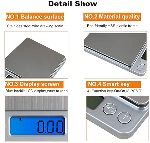 Miniatura 4 de Báscula digital de cocina, báscula de cocina multifunción de acero inoxidable de alta precisión, pantalla LCD retroiluminada, pequeña báscula de
