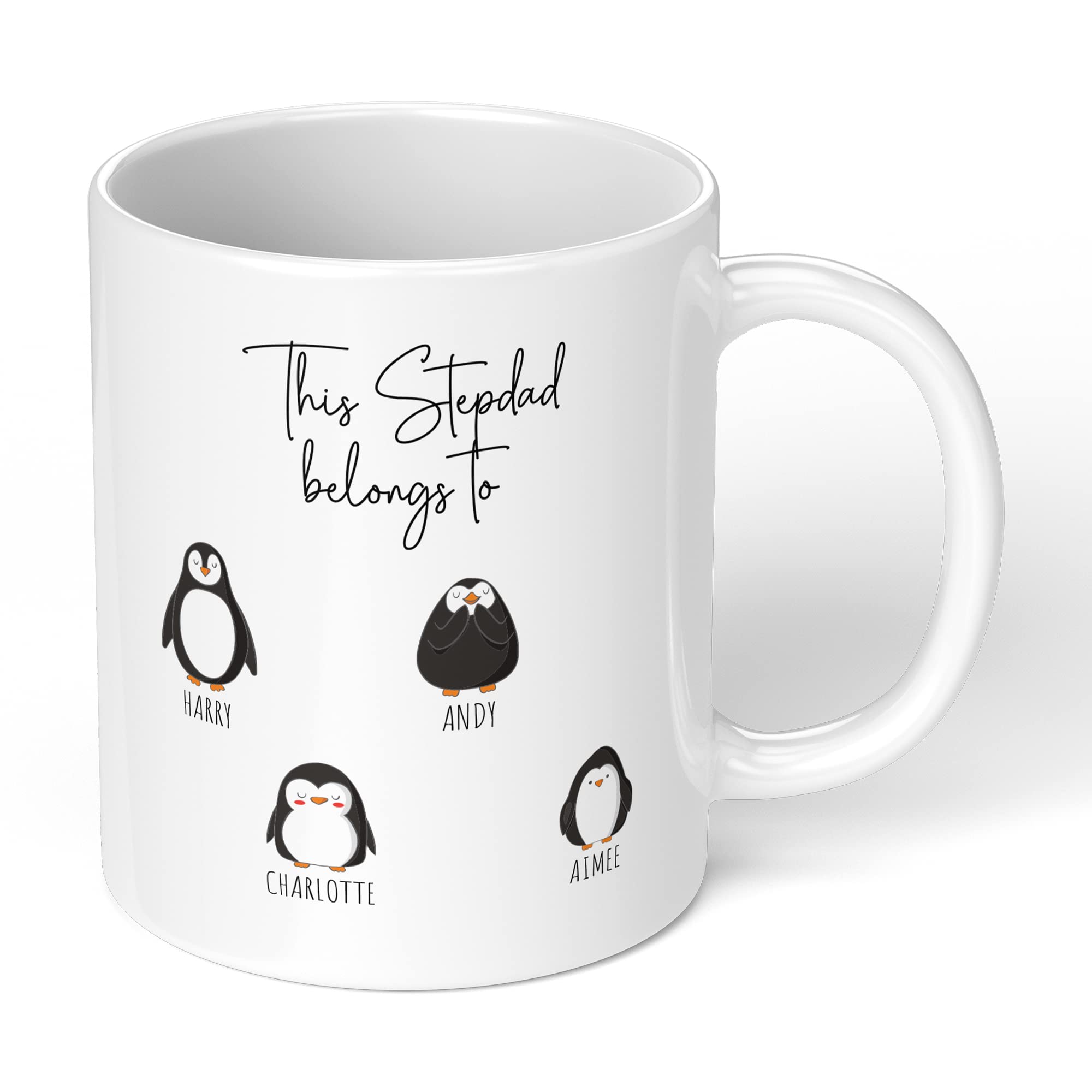 Print Maniacs Fathers Day Mug Cup 11oz Personalised Birthday Christmas Dad Daddy Grandad Uncle Stepdad New Born Baby First 1st Gift Present for Him Penguins (White Mug, Stepdad)