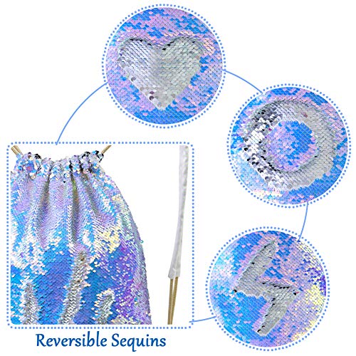 MHJY Sparkly Drawstring Backpack Mermaid Sequin Dance Bag Sports Gym Beach Swim Backpack Birthday Easter Gift Bag3