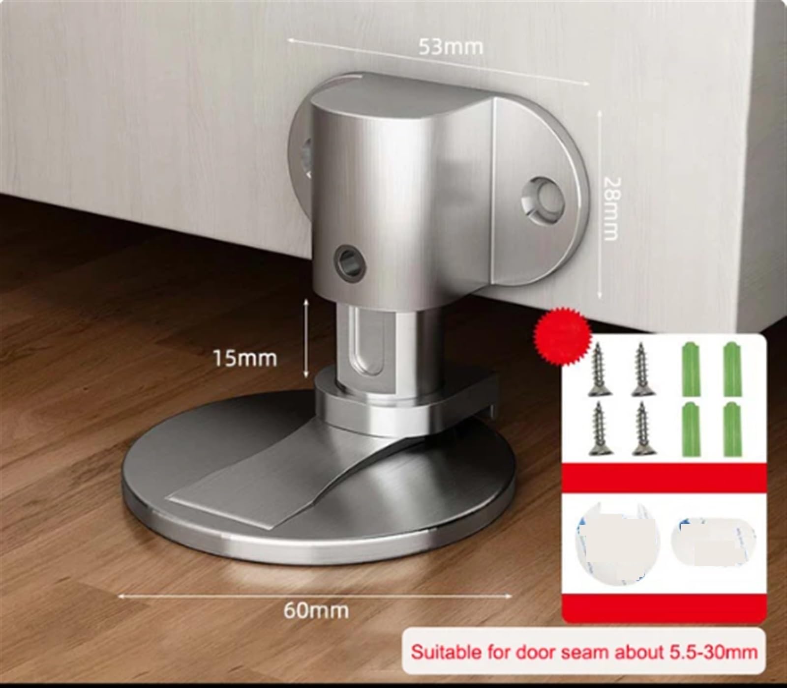 Tope de Puerta de Acero Inoxidable sin Perforaciones Tope de Puerta magnético Resistente a Golpes Tope de Puerta Invisible for Piso de baño Muebles(Bright Silver)
