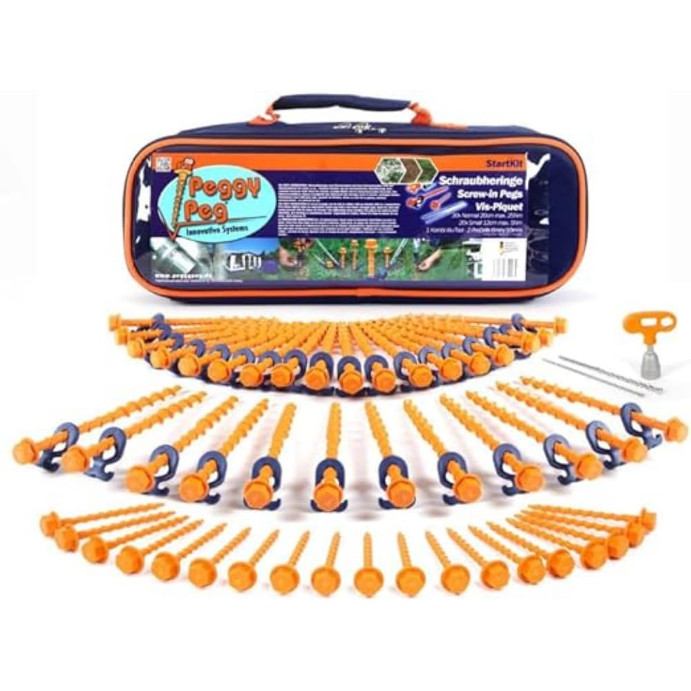 Peggy Peg – Schraubhering StartKit mit Heringen & Kombi Tool & 2 Stück Schraubheringe Long aus Aluminium 31cm