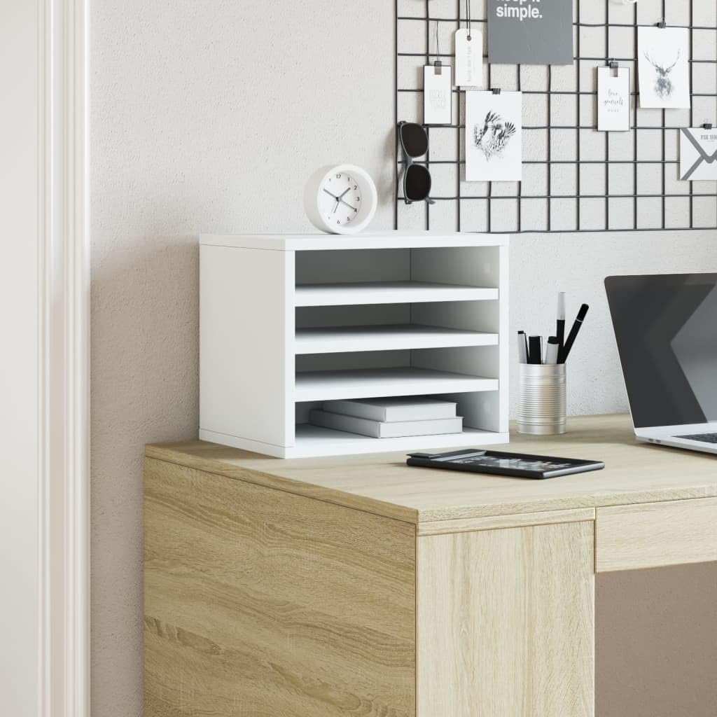 Mangloder - Organizer da scrivania bianco, 36 x 26 x 29,5 cm, in legno, per organizzazione dell'ufficio, portadocumenti, portadocumenti, portapenne e conservazione