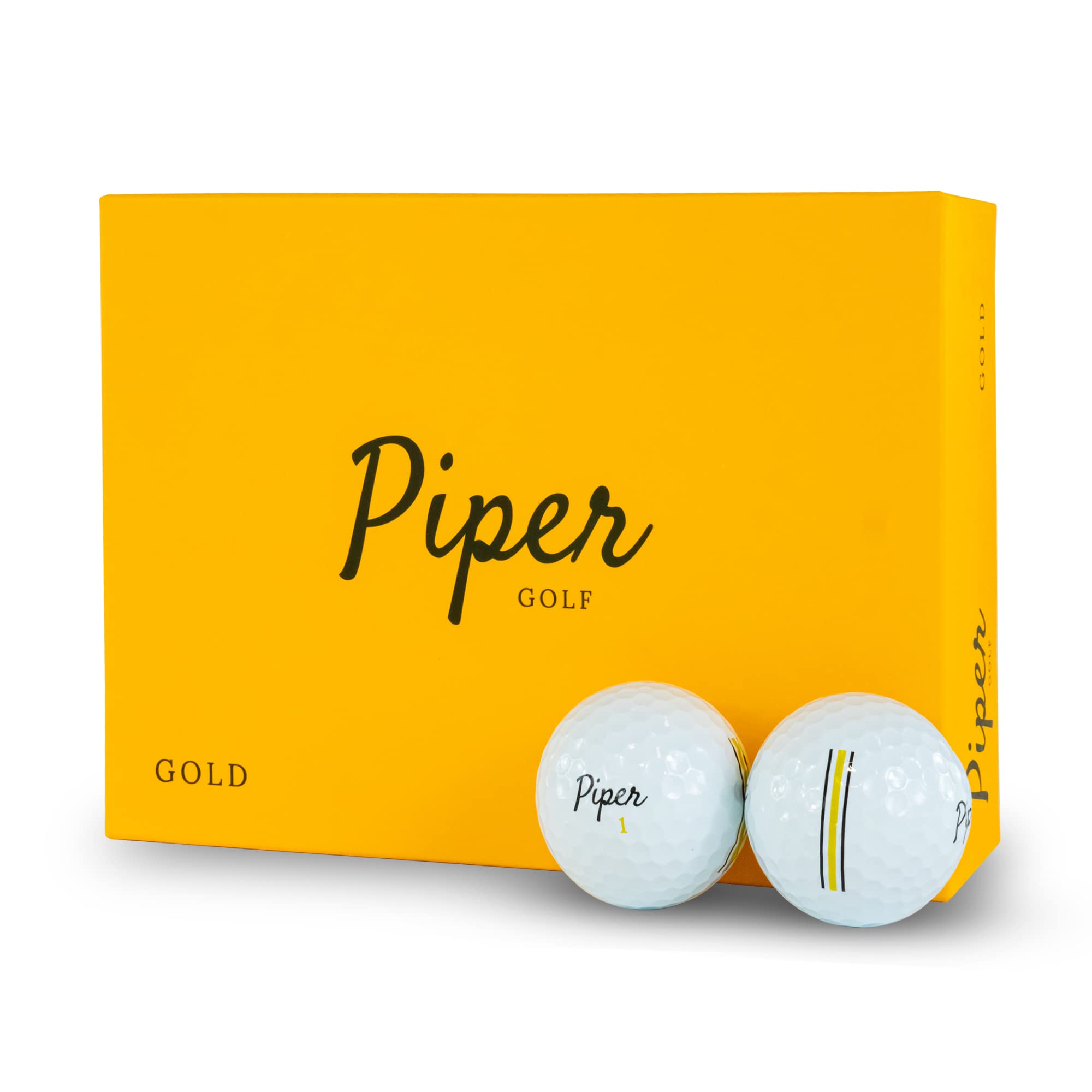 Piper GolfPremium Golf Balls for Maximum Distance and Soft Feel | Handicap Range 0-7 | Higher Spin | 4-Piece Urethane | 1 Dozen (12-Balls) | Custom Alignment Golf Ball Marker | Piper Gold