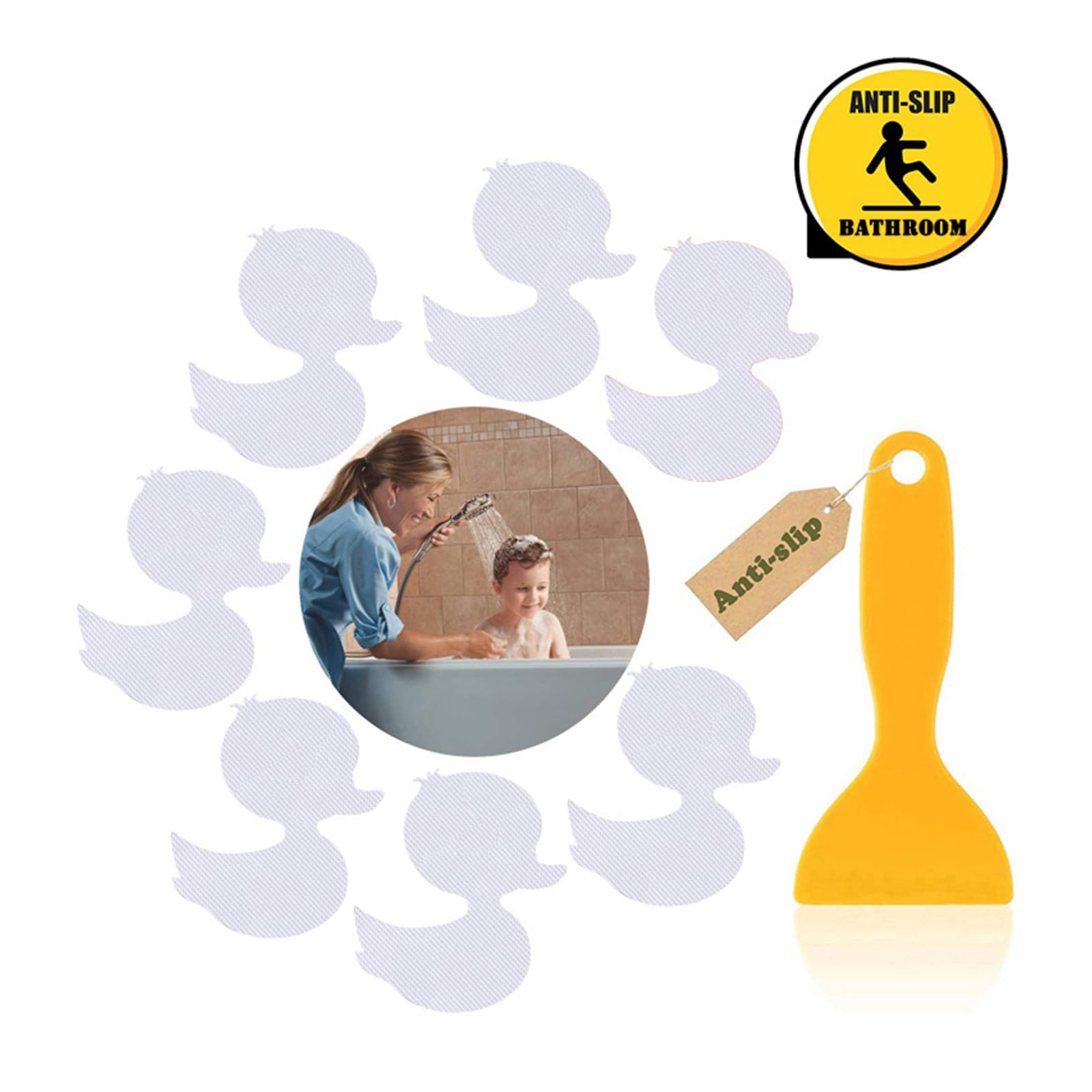 FGDTREE 12pcs Waterproof Anti-Slip Mat Duck Shape Safety Stickers Shower Floor Anti-Skid Pad for Kids Children Adults Bathroom Bathtub Stickers
