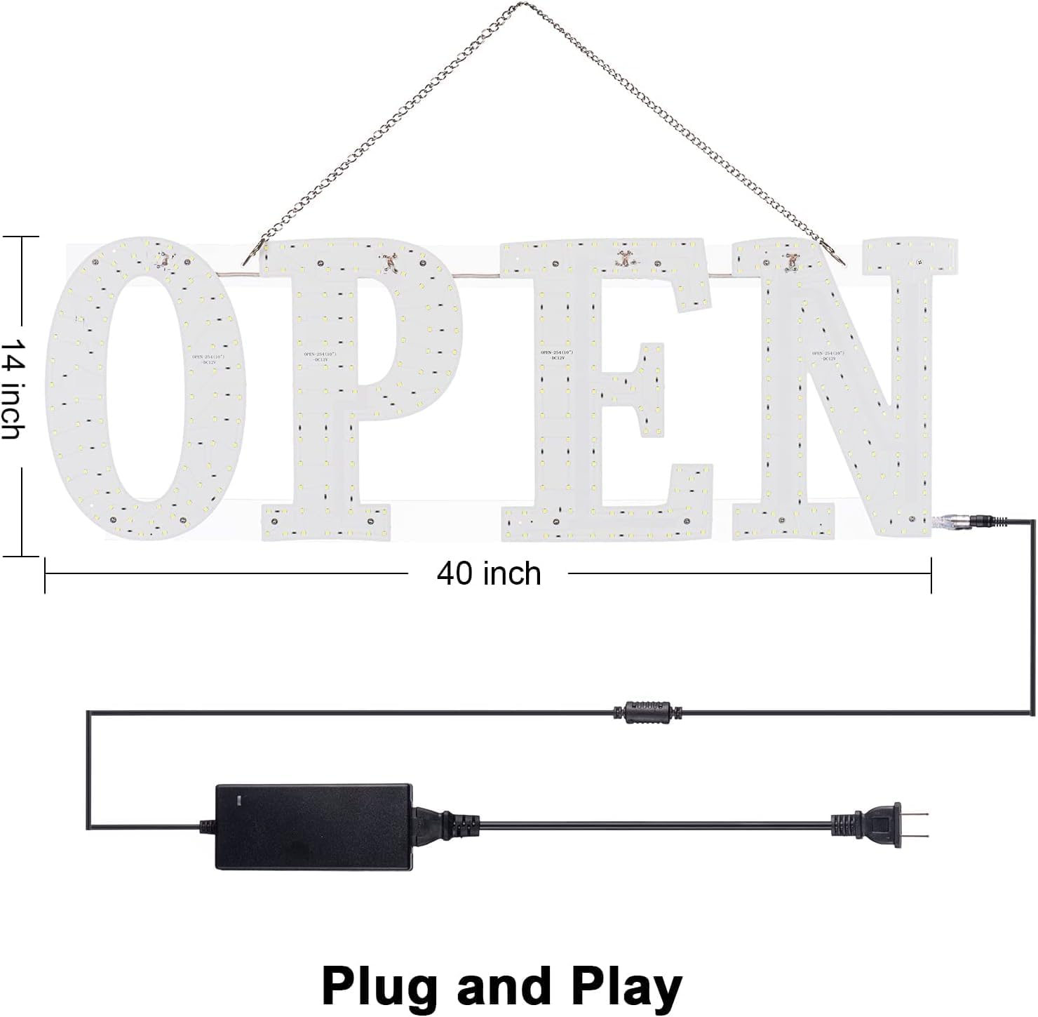40"x14" Large LED Open Signs for Business with Remote, Super Bright Unique Design Open Sign with Hanging Installation, High Visibility Open Sign for Stores Bar Hotel Retail Shops Window Salon Restaurant Office - Image 5