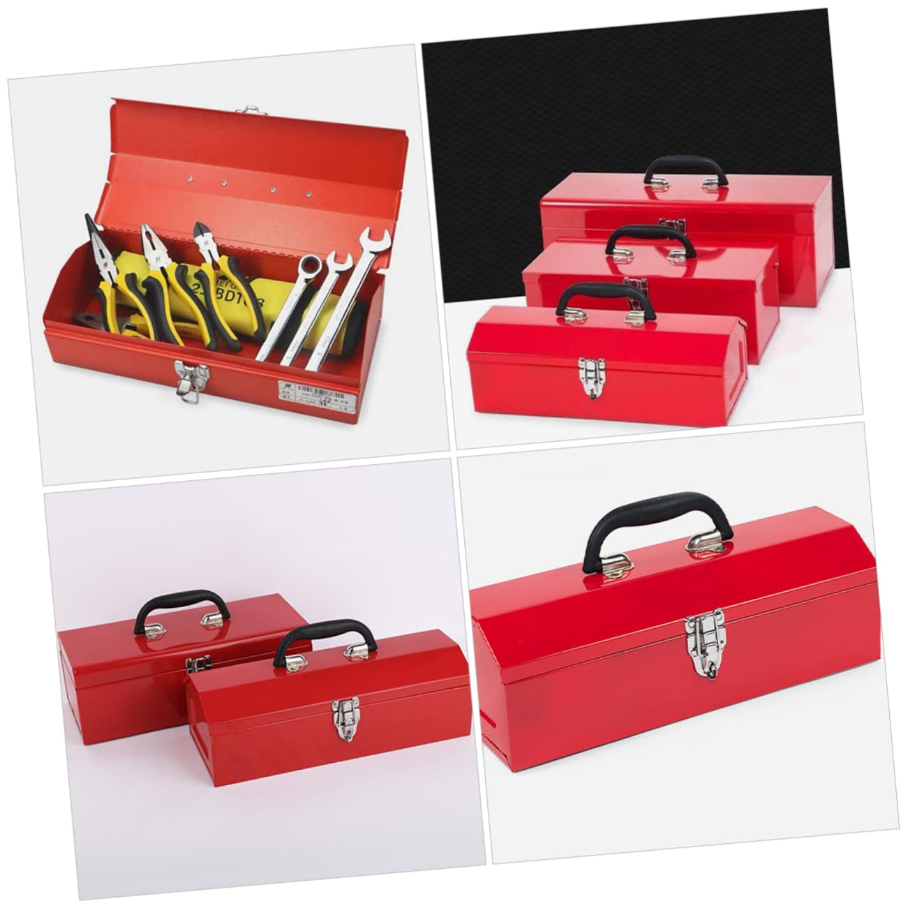SHINEOFI Cassetta degli Attrezzi in Metallo Rossa, Portatile, in Lamiera Laminata a Freddo, Robusta e Resistente, per Officina e Riparazioni Domestiche