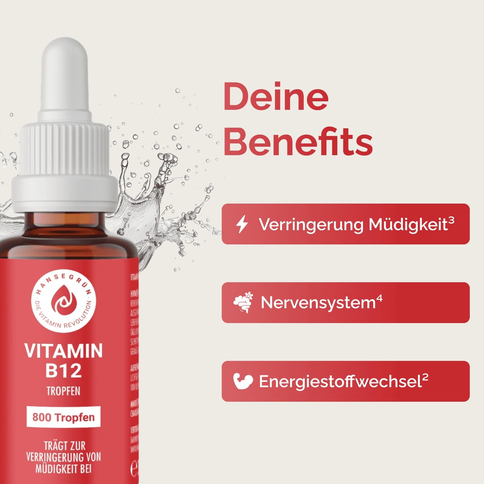 Hansegrün - 2x B12 Vitamintropfen - 30ml - Trägt zur Verringerung von Müdigkeit³ & normalem Energiestoffwechsel² bei - Nur 3 Zutaten - Vegan & ohne Zusatzstoffe - Für 400 Tage