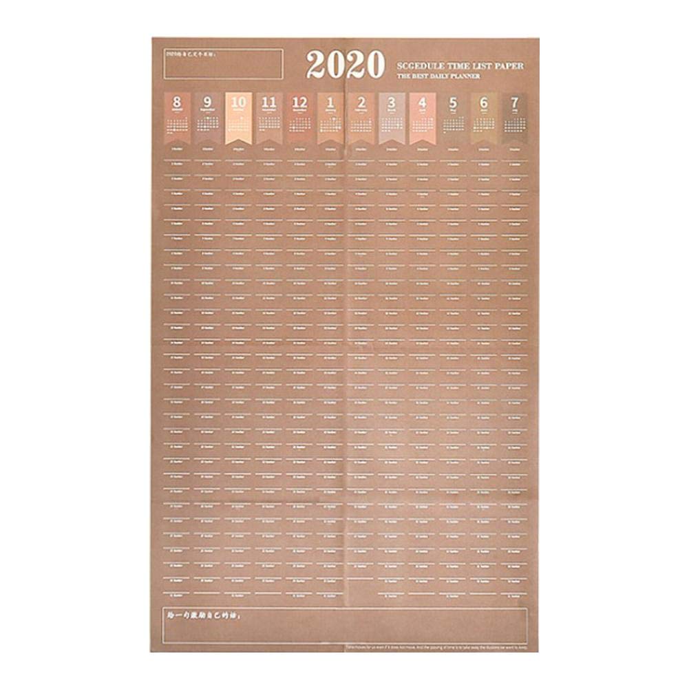 VERLOCO 2020 Year Planner with 4 Self-Adhesive Labels, Suitable for Office Supplies and Students, Efficient and Designed to End All Days 82 x 52 cm brown