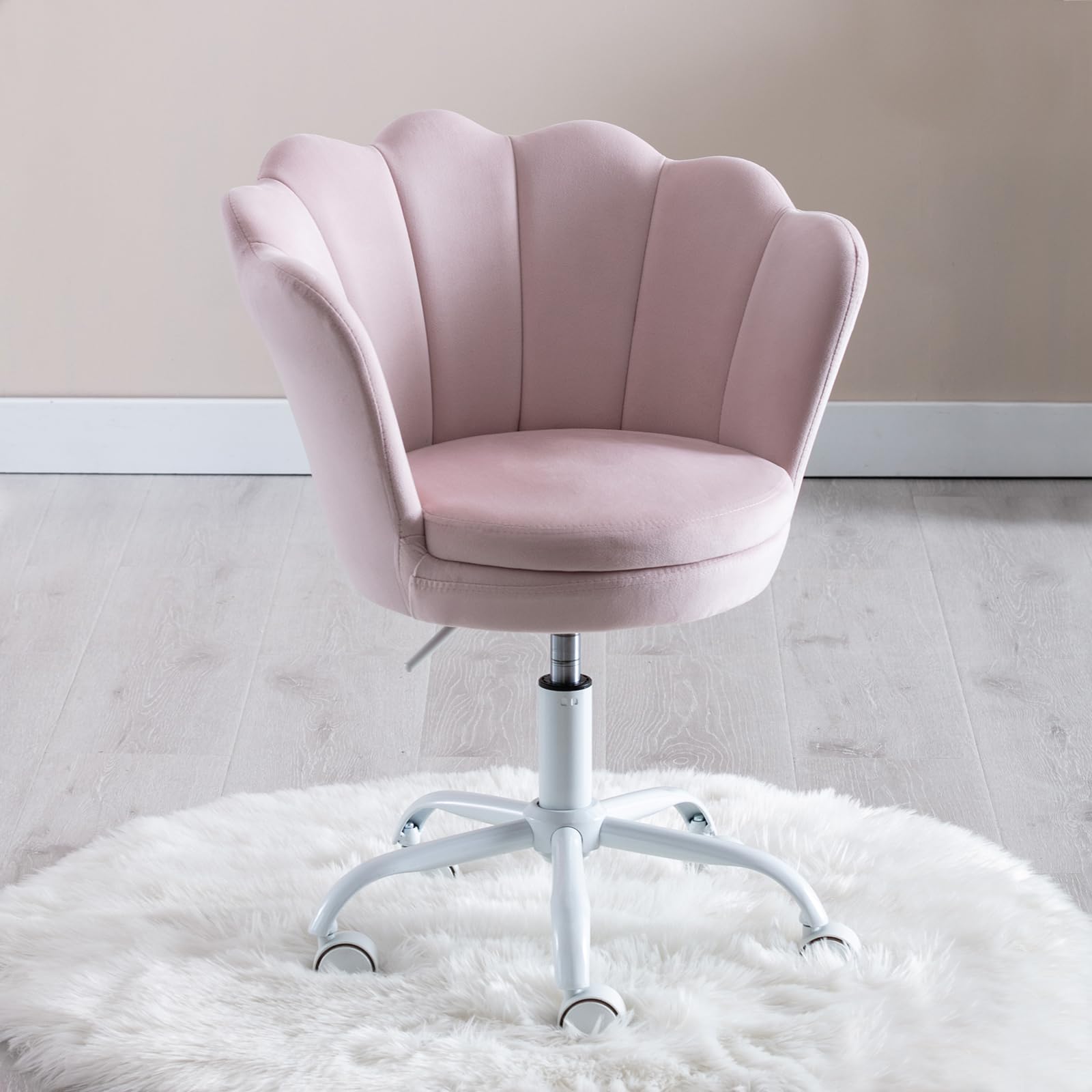 Ya-Home Silla Infantil de Escritorio Silla Giratoria Terciopelo de Estudio,Silla de Oficina Ajustable en Altura para Niños/Juvenil,Rosa Claro