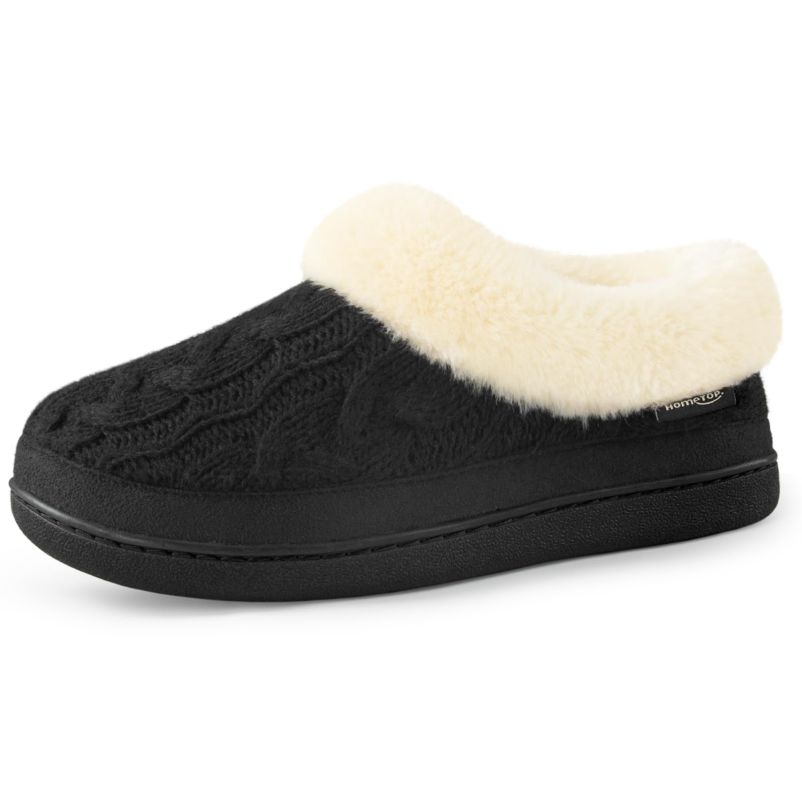 HomeTopWomen's Bootie Slippers Warm Soft Memory Foam Non-slip Indoor House Shoes with Fuzzy Collar