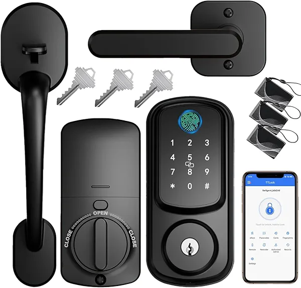 Keyless Entry Door Lock with Handle Set, Keyless Entry Deadbolt with Handle Set, Smart Locks for Front Door Alexa Fingerprint Auto Lock,Black