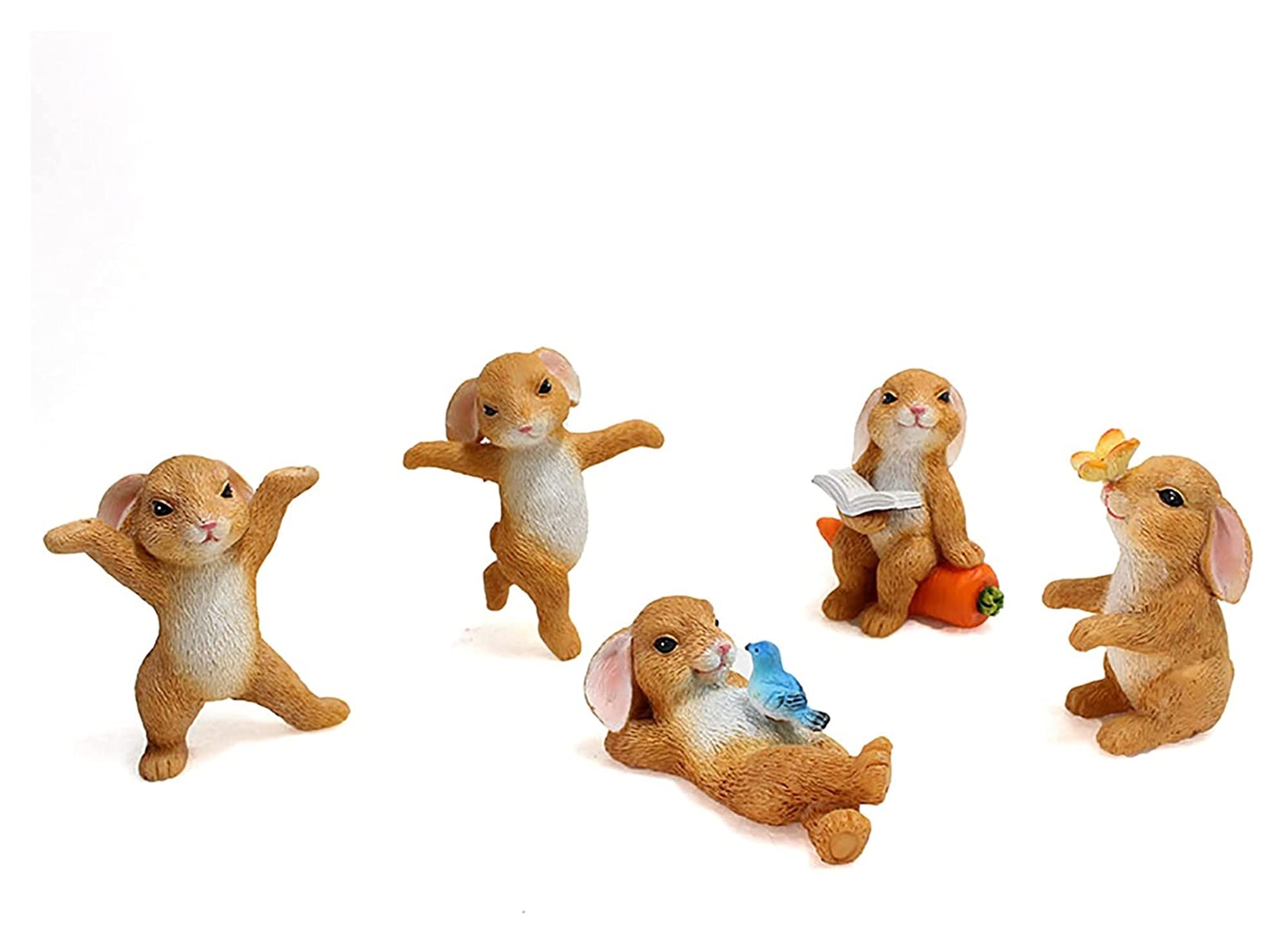 lovediyxihe Resin Ornaments 5 Pcs Garden Stakes Set, Miniature Sculptures Cute Bunny Figurines Succulents Ornament Decoration for Potted Plants and Yard Lawn Patio Desktop Ornaments