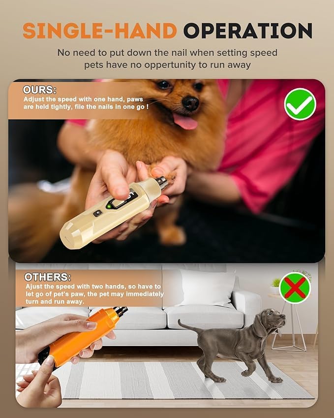 7-Speed Dog Nail Grinder with LED Light – Ultra Quiet Electric Pet Nail Trimmer for Large Dogs & Cats – Professional Grooming Tool with Dust Collector, One-Hand Speed Control & Instant Stop Safety - image 7