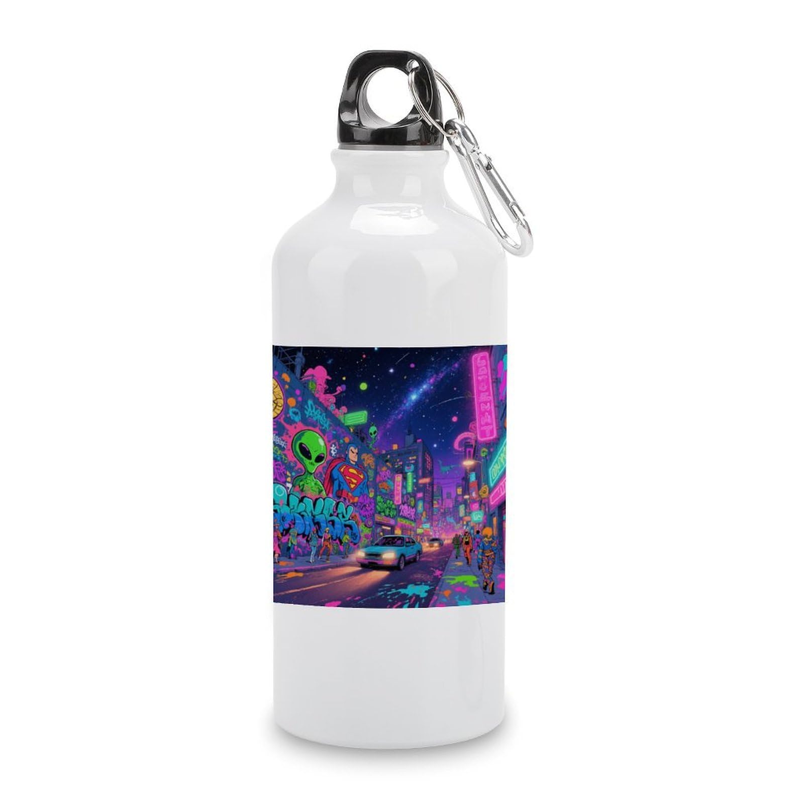 Fekiloot Style Graffiti City Aluminum Water Bottle Travel Tumbler Reusable Lightweight Outdoor Sports Water Bottles For Gym Sports Camping Hiking Fishing600ml