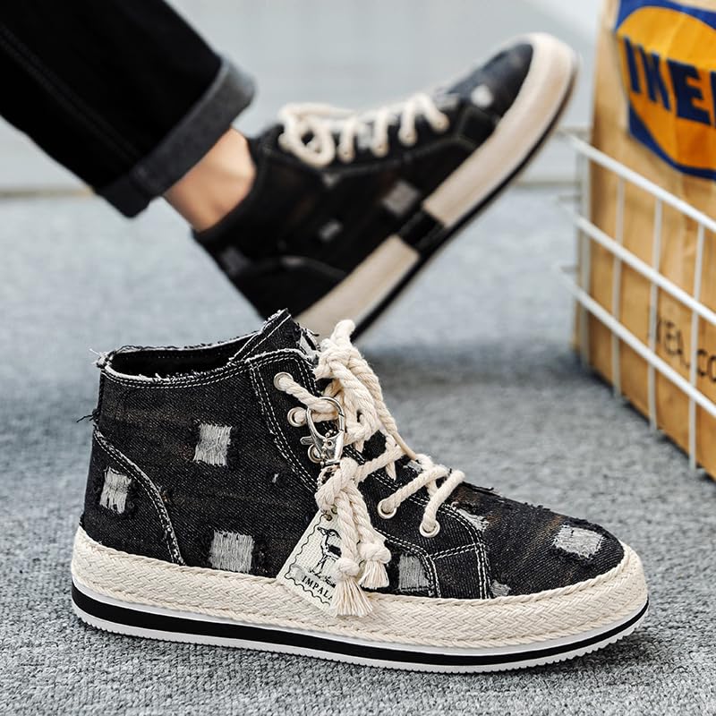 JXpxbao Herren-Skateboardschuhe Im Vintage-Retro-Stil Mit Hohem Schaft, Bequeme, rutschfeste, Lässige Canvas-Sneaker Zum Schnüren Für Outdoor-Aktivitäten Für Herren