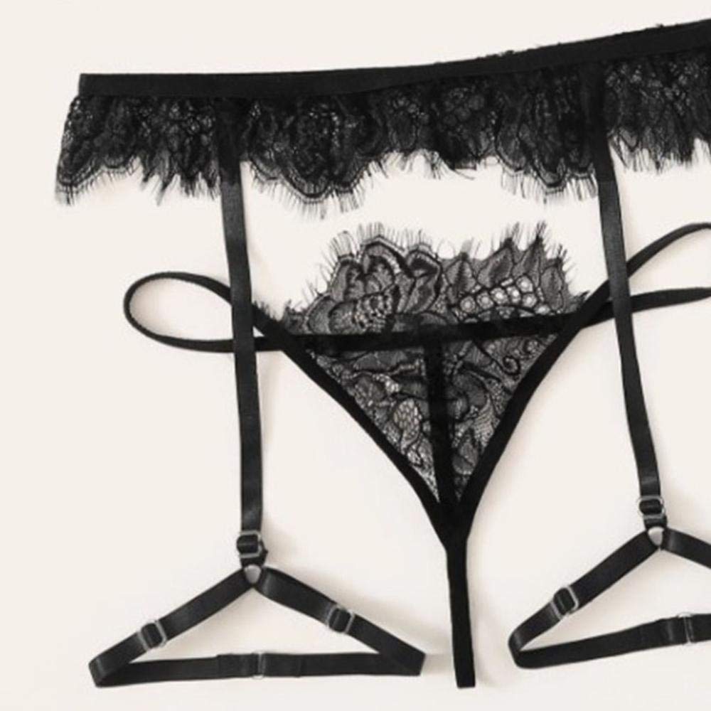 RWRAPS Intimo Sexy da Donna Camicie da Notte a V Profonda Lingerie Sexy da Donna Reggiseno Giarrettiera Perizoma Indumenti da Notte Sottili Sexy (Nero L)