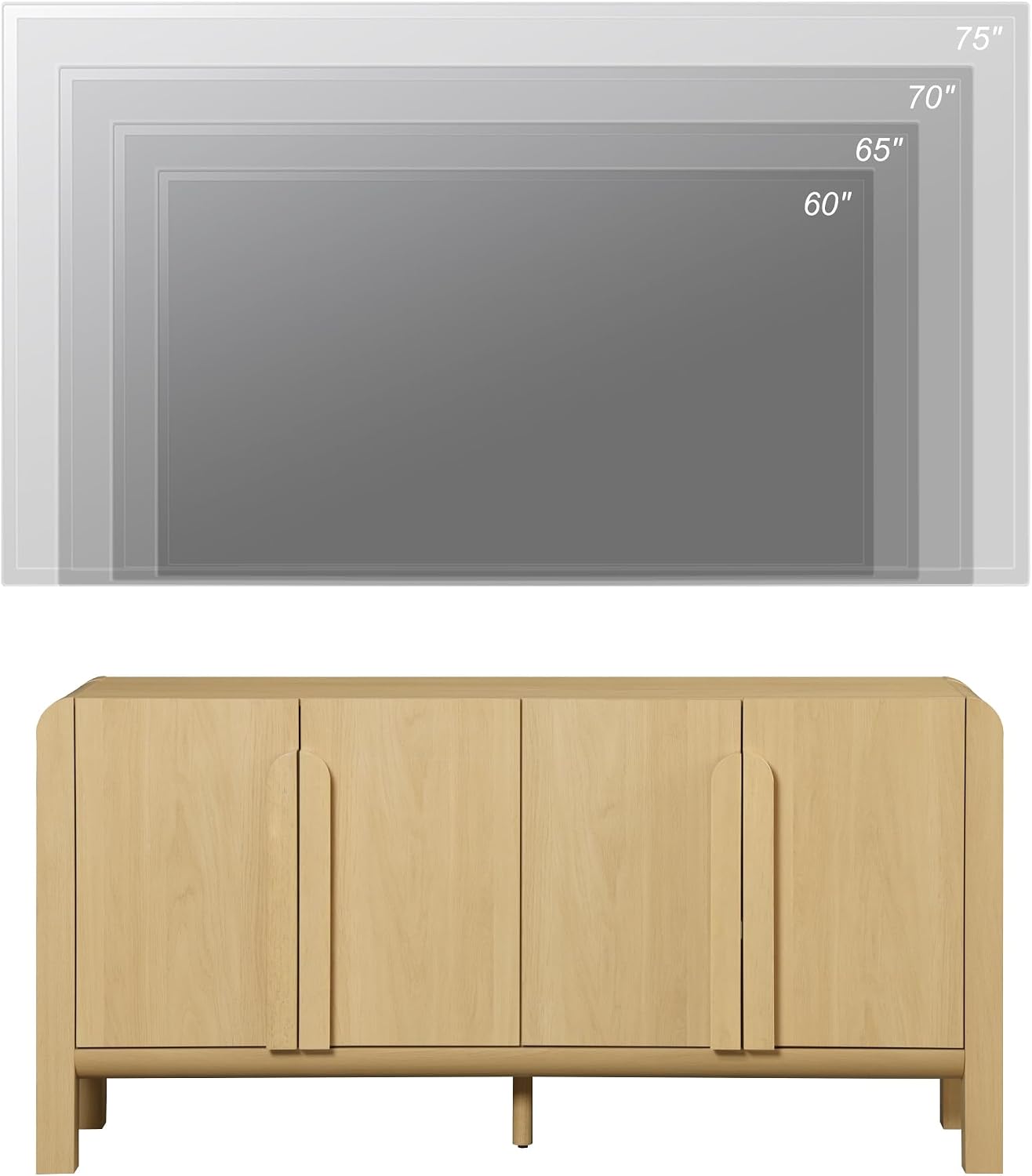 WAMPAT Modern TV Stand for TVs Up to 75 inches, 63" W Farmhouse Entertainment Center with Adjustable Shelf and 4 Doors, Media Console Table TV Cabinet for Living Room, Oak