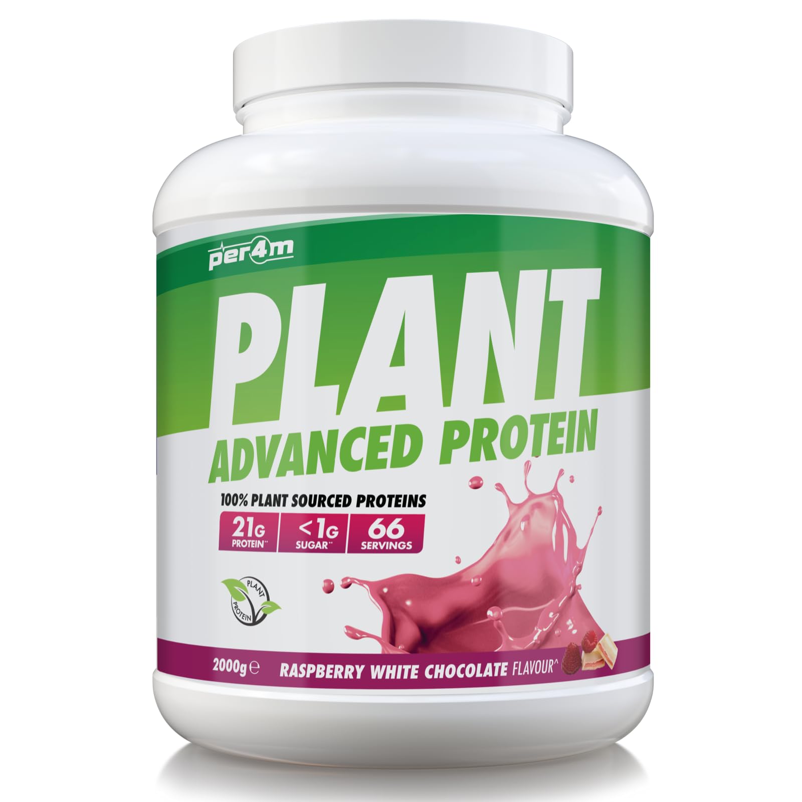 Per4m Plant Protein Protéine Végétale Vegan Acides Aminés Sans Lactose Nutrition Sport Récupération Musculaire Sabor Raspberry White Chocolate 2 kg