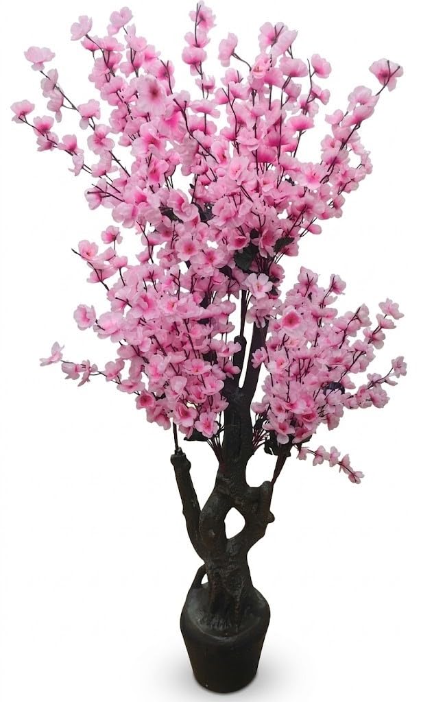 Biznest Artificial Cherry Blossom Tree Indoor Potted Base Realistic Faux Plant Indoor Home Decor Display Spring Flower 120Cm (LIGHT PINK)