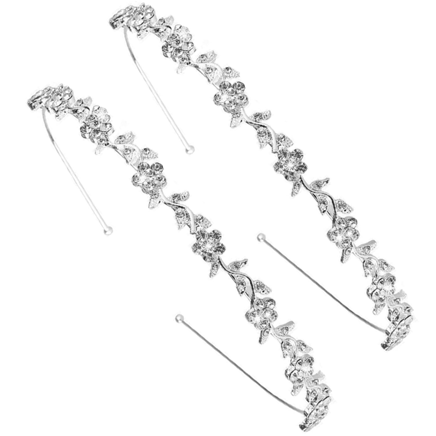 BUKYCAT 2 diademas con diseño de hojas, tiara, corona de diamantes de imitación, diadema de cristal para boda, ideal para bailes y fiestas, tocado de plata para novia hecho a mano con diamantes de imitación