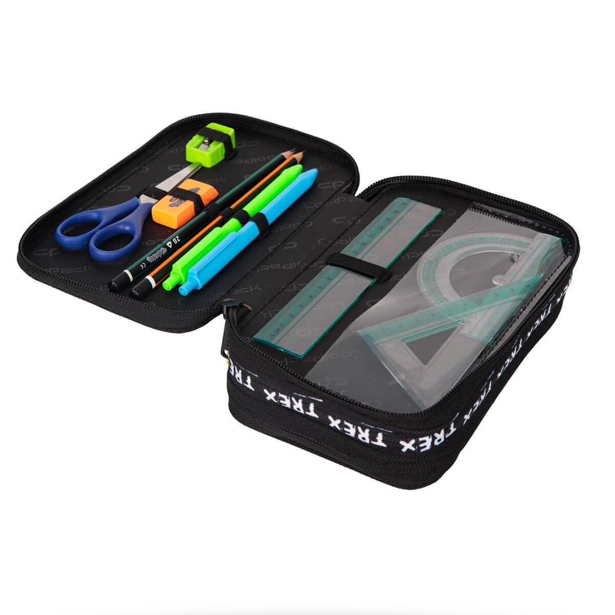 CoolPack XXL Pencil Case 3-Compartment School Pencil Case Triple Pencil Case for Girls Boys Pencil Case 44-Piece Filled Student Case 3-Tier Dino Adventure - Image 2