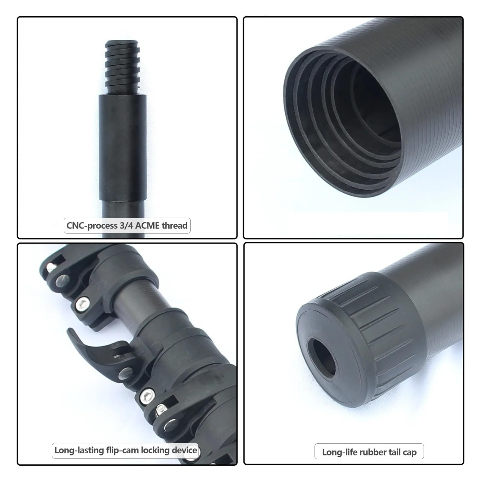 Asta for pulizia telescopica ad alta portata in fibra di carbonio da 30/36/42 piedi | Blocco flip-cam, adattatore a doppia filettatura, spessore del tubo da 1,0 a 1,2 mm(40FT)