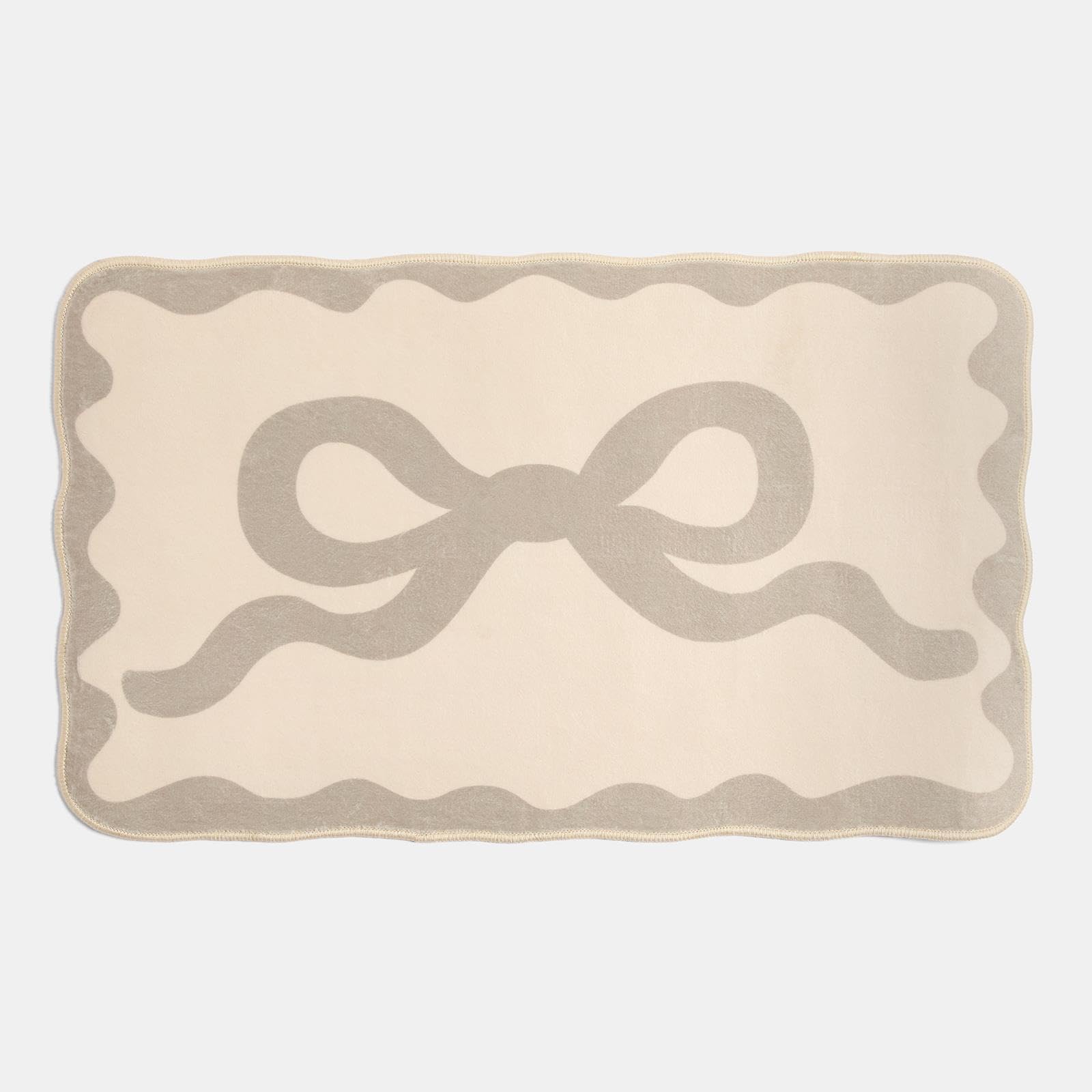 OHS Bathroot Mat, Soft Velvet Non Slip Bath Mat Water Absorbent Quick Drying Comfy Decorative Cute Bathroom Rug Machine Washable Shower Rug Foot Mats, Natural - Bows Print — image 1