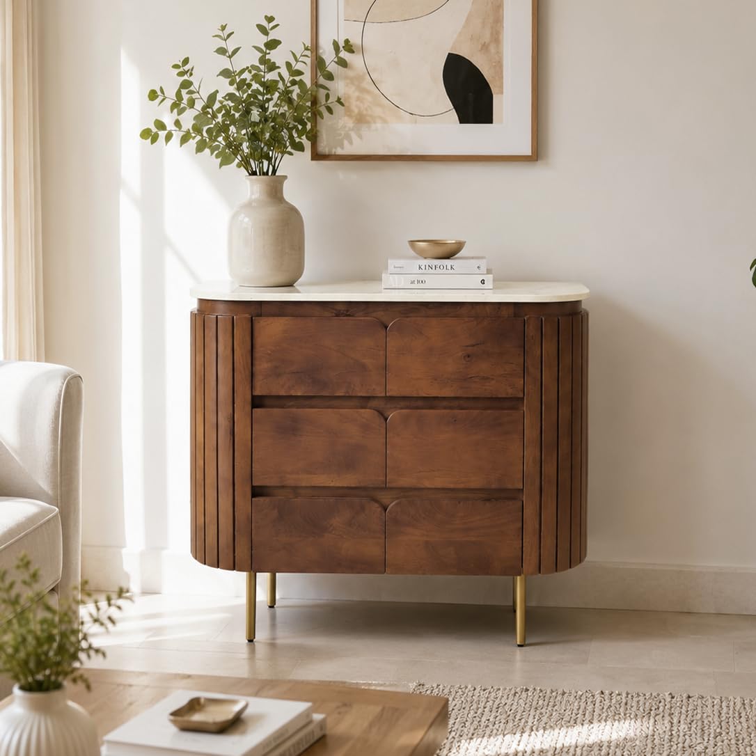 The Attic Carlston 3 Drawer Chest, Multipurpose Cabinet for Kitchen and Living Room Storage, Classy Chest of Drawers, Solid Mango Wood, Provential Teak Matte Finish-image-29