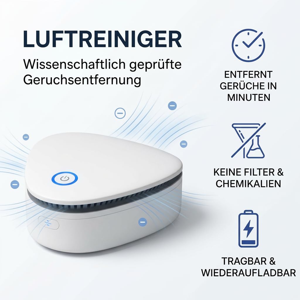 Ozon Luftreiniger, Geruchsentferner ohne Filter für Rauch Tiergerüche und Kochgerüche, Kompakt Leise Wiederaufladbar für Wohnung Auto Küche Schlafzimmer Büro