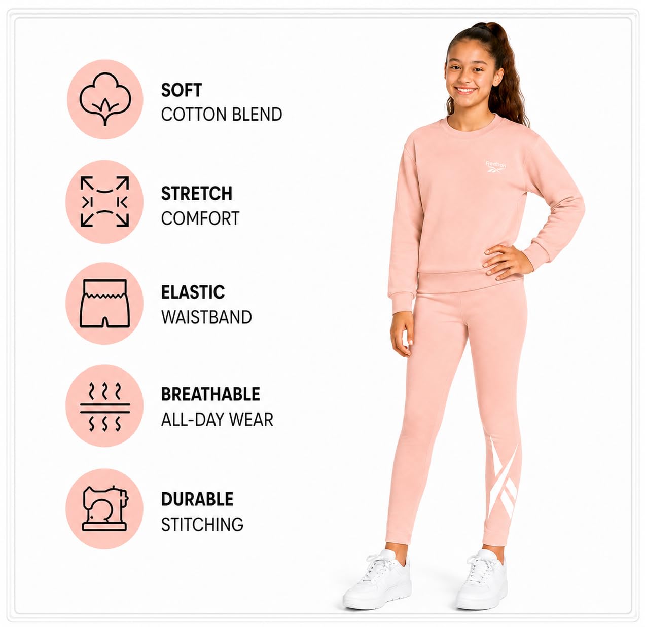Reebok Mädchen-Hosen-Set – 2-teiliges leichtes Langarm-Shirt und Mädchen-Leggings – atmungsaktive athletische Outfits