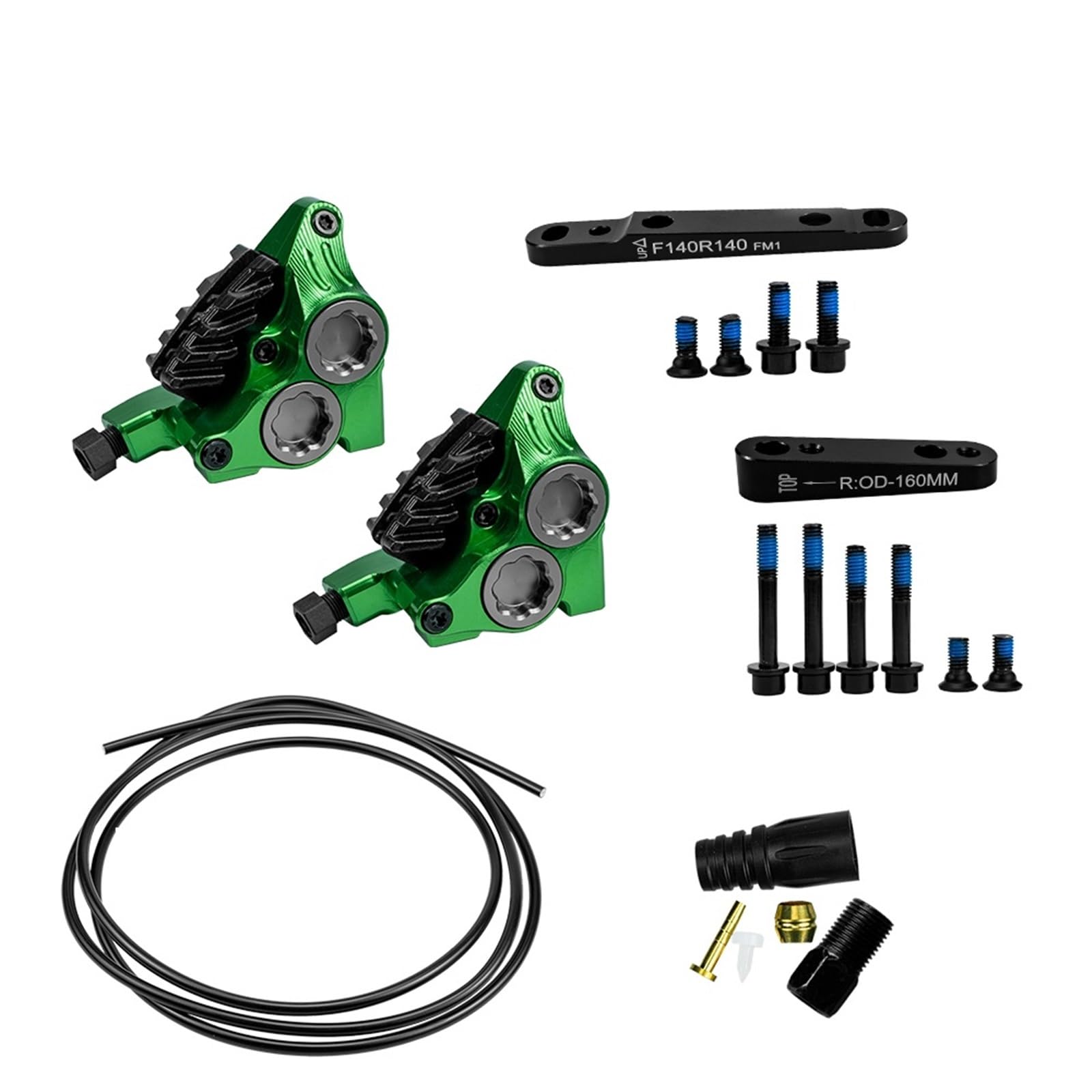 rower tylny bęben hamulcowy tylny bęben hamulcowy XG4 Zacisk hamulca hydraulicznego do roweru szosowego Płaskie czterotłoczkowe klocki hamulcowe CNC Lekkie(Green caliper F R)