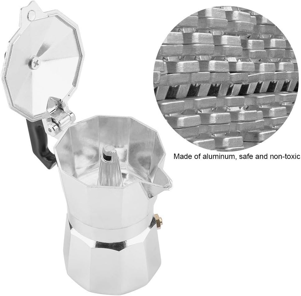 Interior view of the Hakeeta Moka Pot, showing the aluminum construction and filter components.
