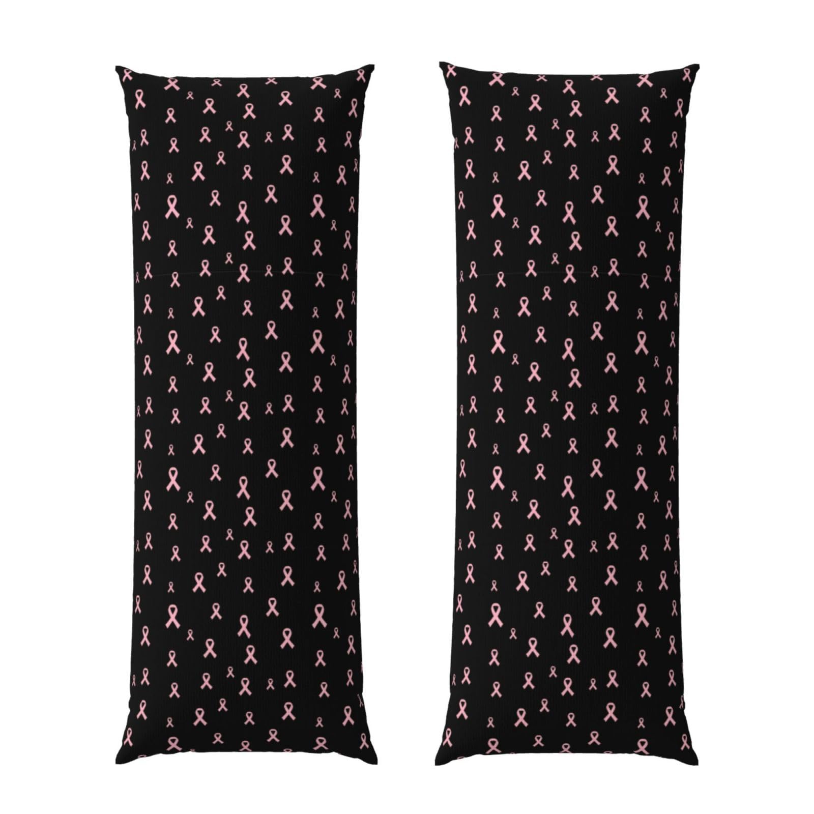 Long Pillowcase 20x60 Breast Cancer Ribbon Black, Body Pillow Cover with Hidden Zipper, Premium Quality Velvet, Breathable Rectangular Case for Bed Couch