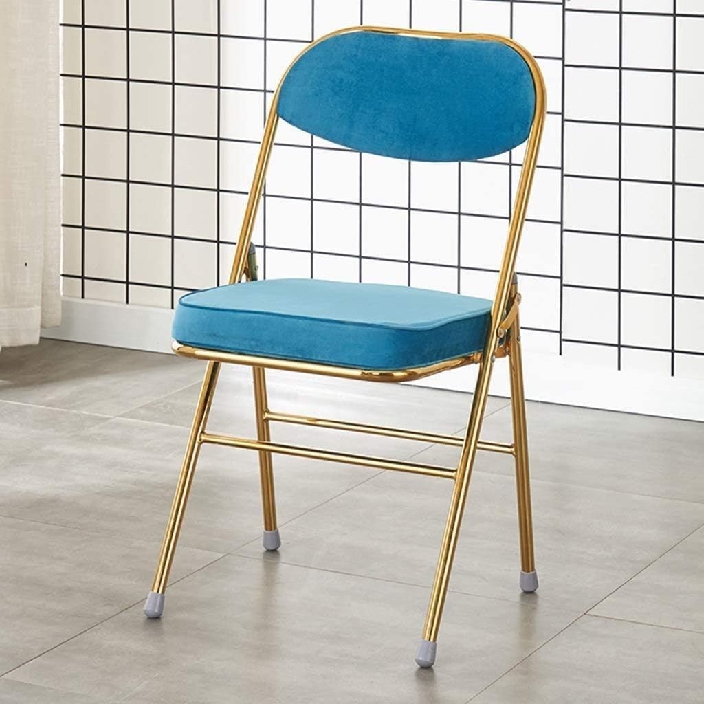 Folding Flannel Chair with Cushion for Indoor Use Portable Visitor for Living Room and Restaurant(Sky Blue)