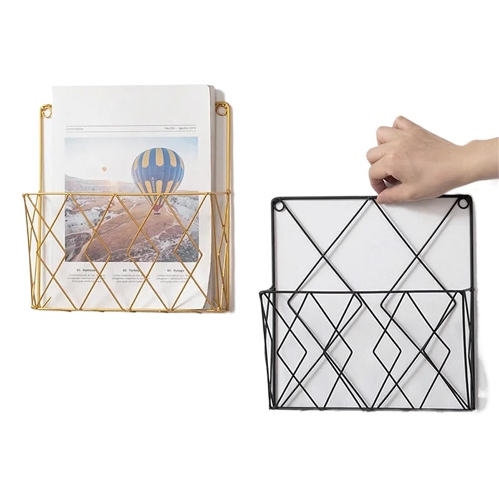 Porta riviste in metallo montato a parete for giornali, for libri, uffici domestici, cartelle di file, espositore da tavolo Per Casa(Gold)
