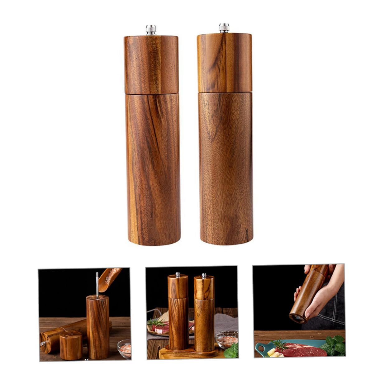 Artibetter Manuelle Pfeffer und Salzmühle aus Edelstahl und Holz mit Keramikmahlwerk Einfach zu Bedienen für Küche und Gewürze