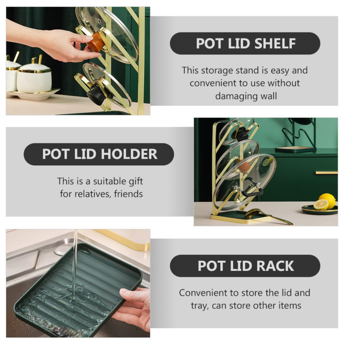 Estante Organizador de Tapas de Ollas Gran Capacidad, Diseño de Triple Capa, Material Pp y Silicona, Soporte Fácil de Usar para Cocina Moderna