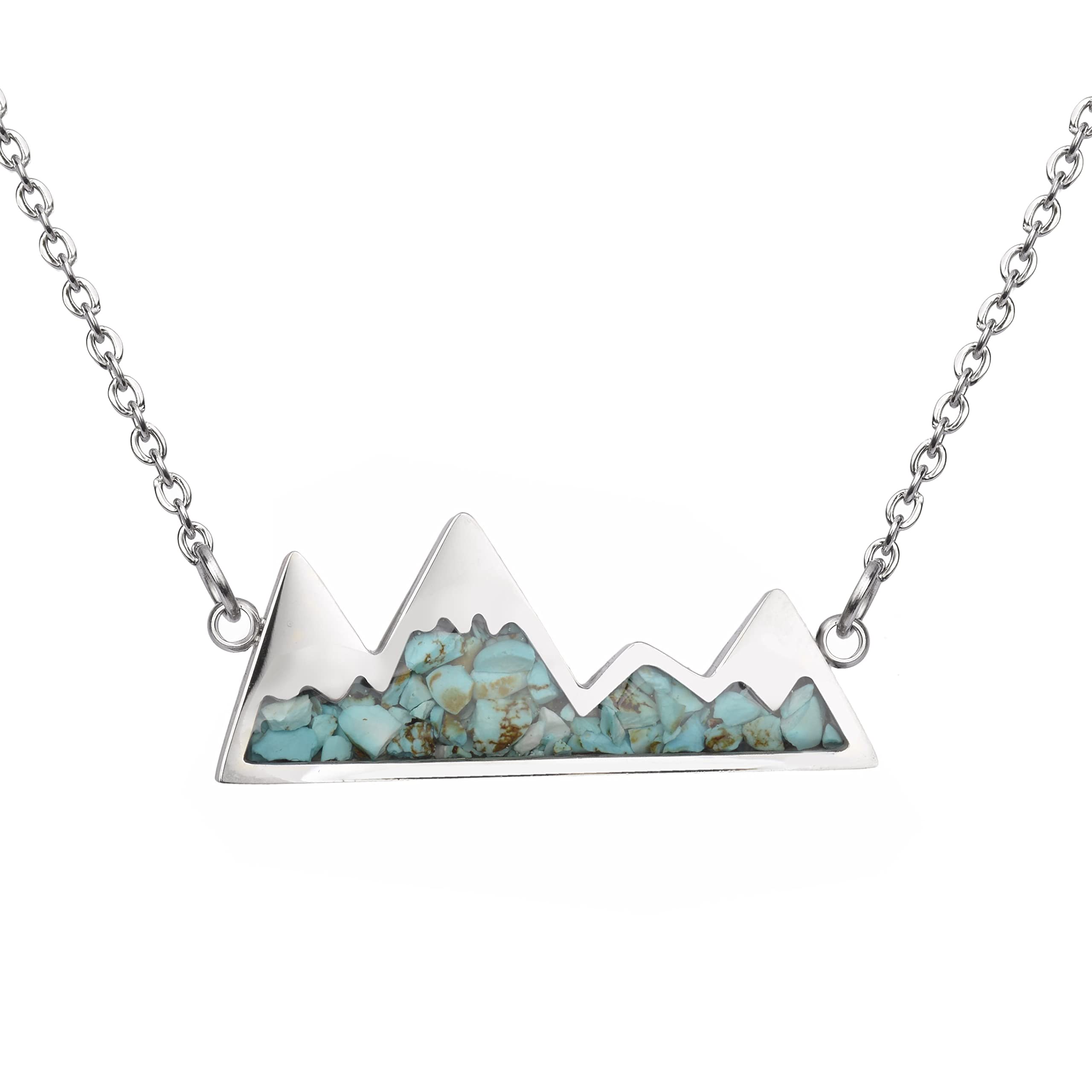 Sponsored Ad - Lauren-Spencer Gemstone Mountain Necklace for Women Turquoise Malachite Tumbled Chips Stone Pendant Necklace Dainty Snowy Mountain Range Necklace for Women Nature Jewelry Gift