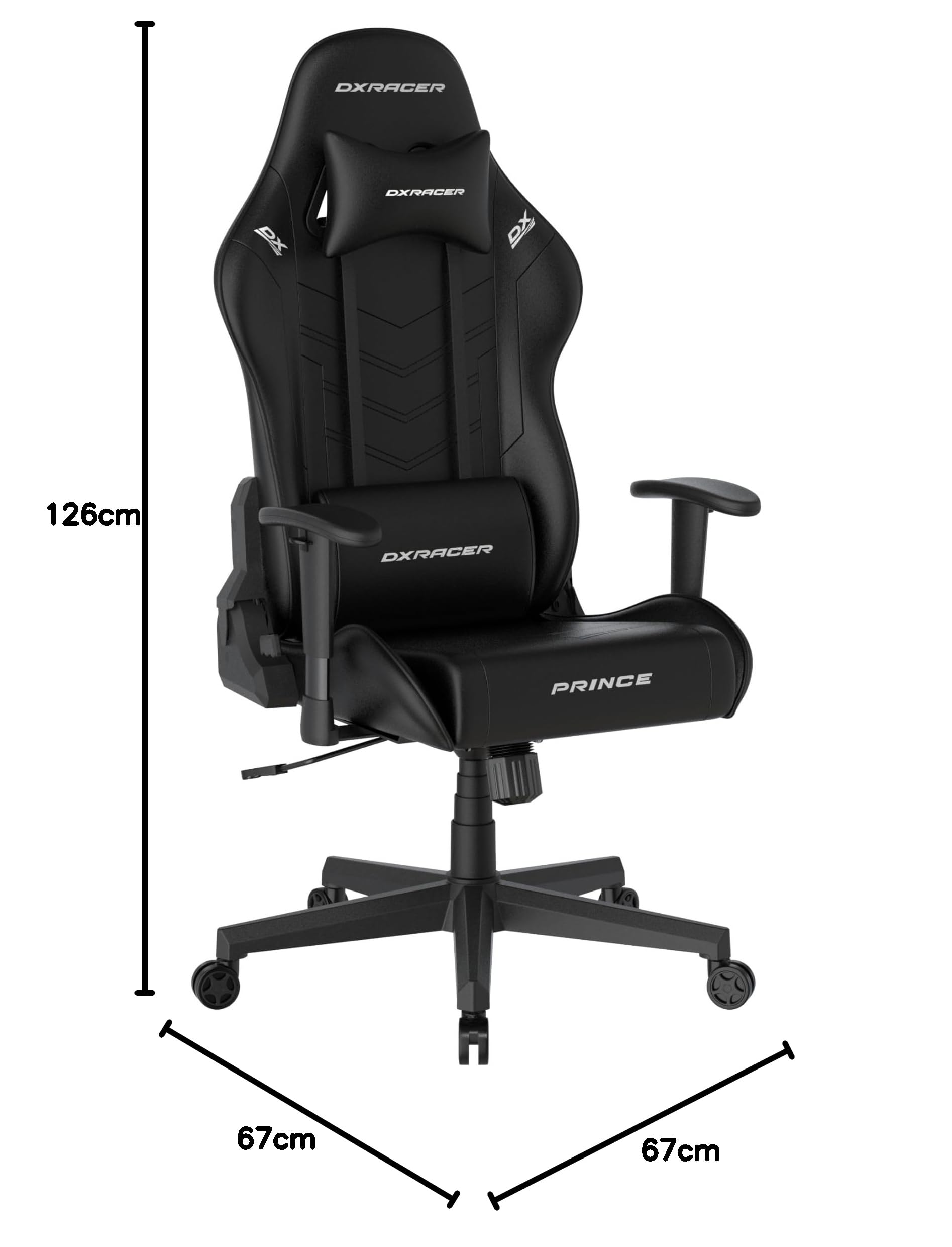 Robas Lund DXRacer Prince L PF132 krzesło gamingowe/biurowe/biurowe, z funkcją przechylania, krzesło gamingowe, z regulacją wysokości, ergonomiczny fotel szefa, kolor czarny