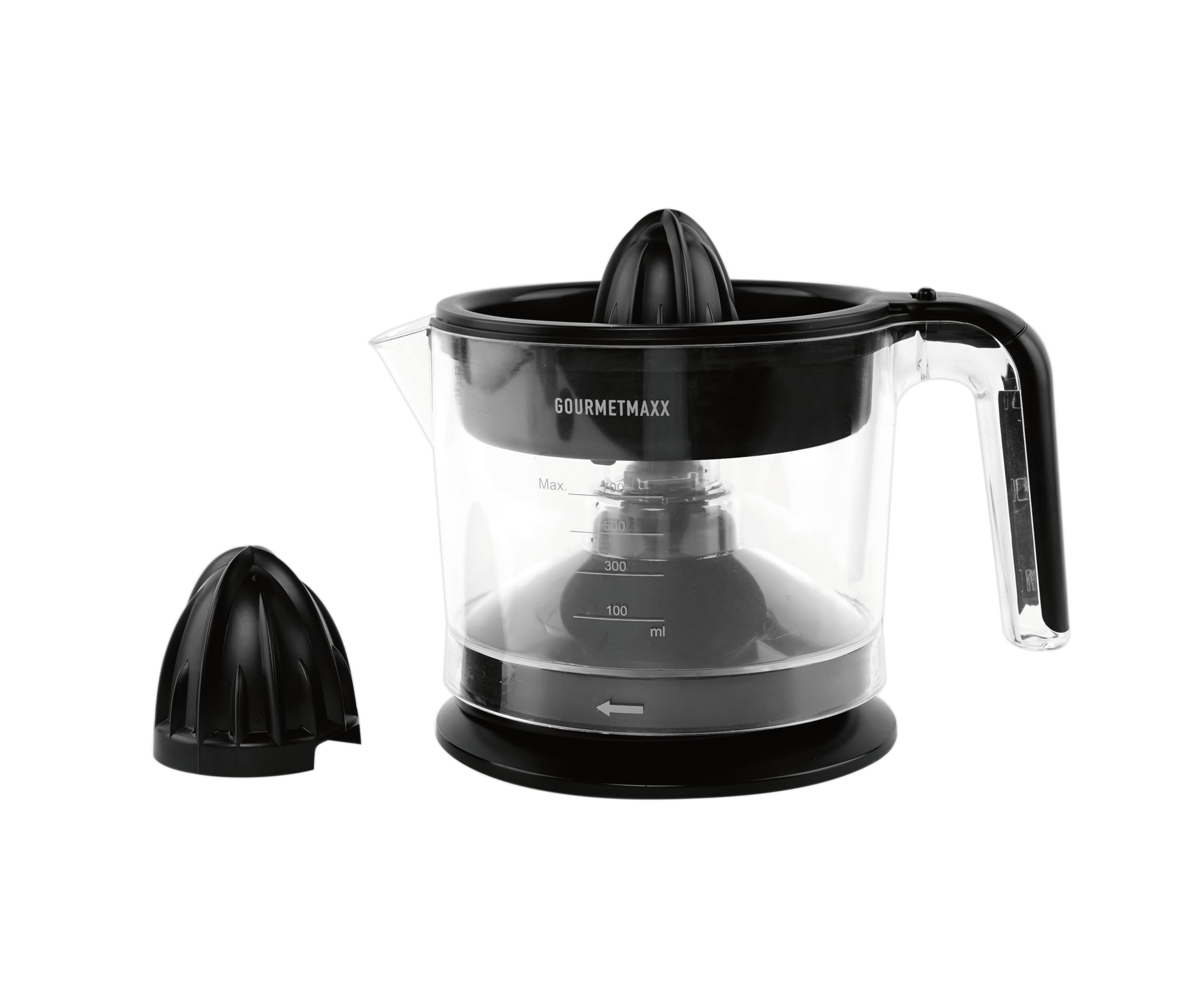 GOURMETmaxx Electric Citrus Juicer 25 W - Fresh Juice at the Touch of a Button | 700 ml Juice Container | Large Press Cone | With Strainer & Non-Slip Feet