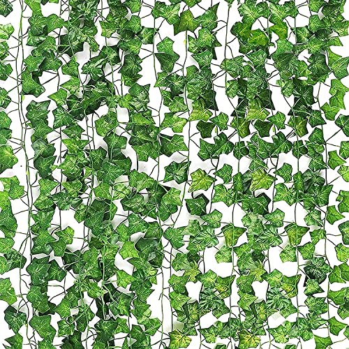 Uootach 12 Piezas Plantas Hiedras Enredaderas Artificiales, Plantas Colgantes Falsas Pared de Hiedra Falsa Decoración Interior y Exterior, Adecuado para Sala Estar Dormitorio jardín escaleras cercas